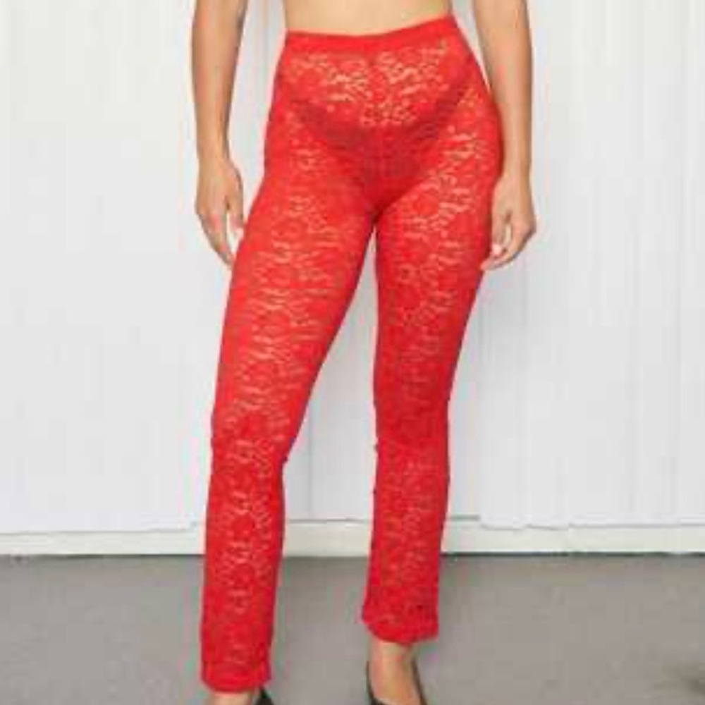 Fashion Brand Company Red Lace Thong Leggings size M